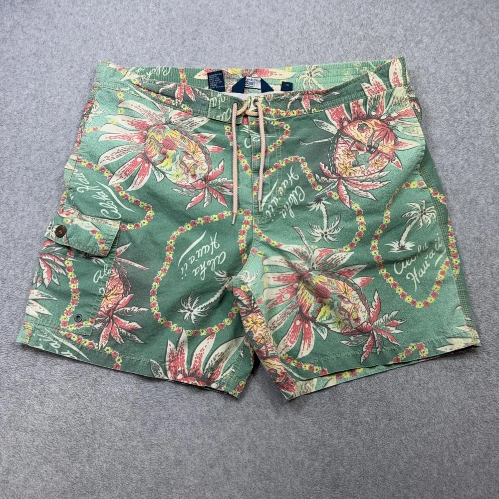 Polo Ralph Lauren Swim Shorts Mens Medium Green Aloha Hawaii Trunks Surf Beach